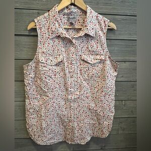 Vintage Wrangler Floral 100% Cotton Pearl Button Sleeveless Shirt